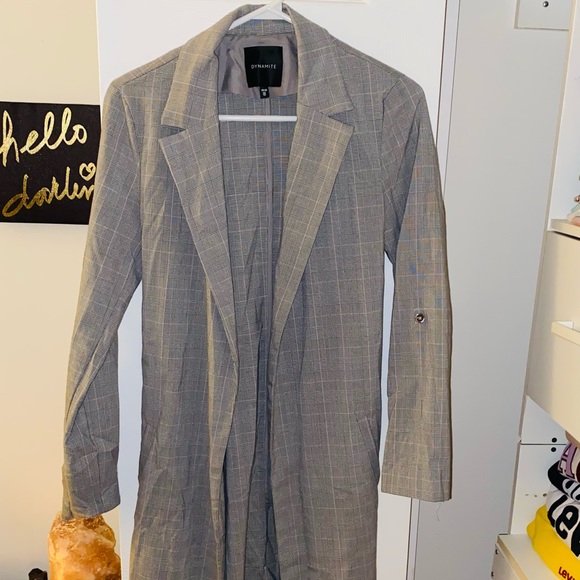 Grey Plaid Trench Coat - Picture 1 of 1